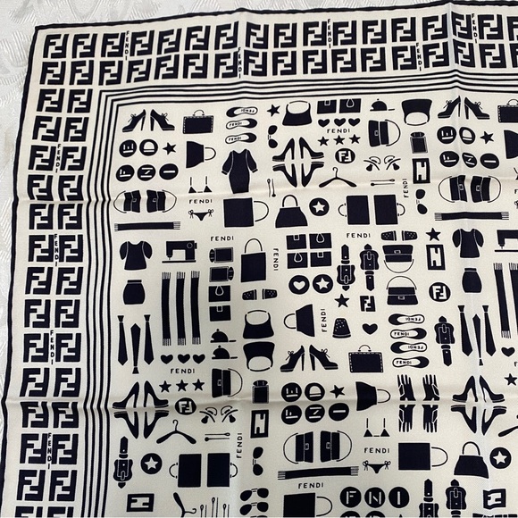 Fendi black white logo print Silk - Picture 5 of 6